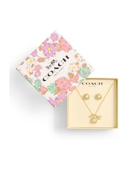 COACH Gold Tone Signature Pearl Tea Rose Boxed Jewelry Set - Image 6 of 6