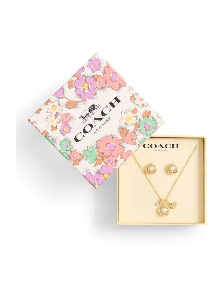 COACH Gold Tone Signature Pearl Tea Rose Boxed Jewelry Set - Image 6 of 6