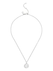 COACH Silver Tone Signature Mother of Pearl Coin Pendant Necklace - Image 1 of 3