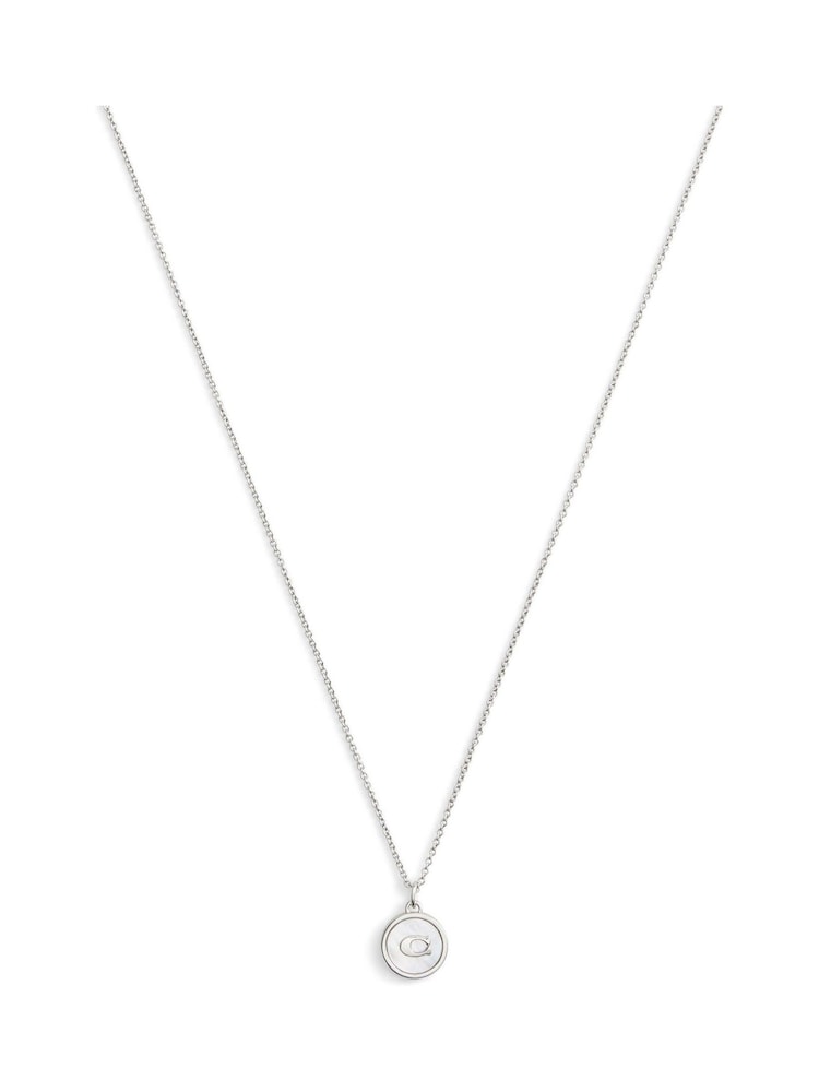 COACH Silver Tone Signature Mother of Pearl Coin Pendant Necklace - Image 2 of 3