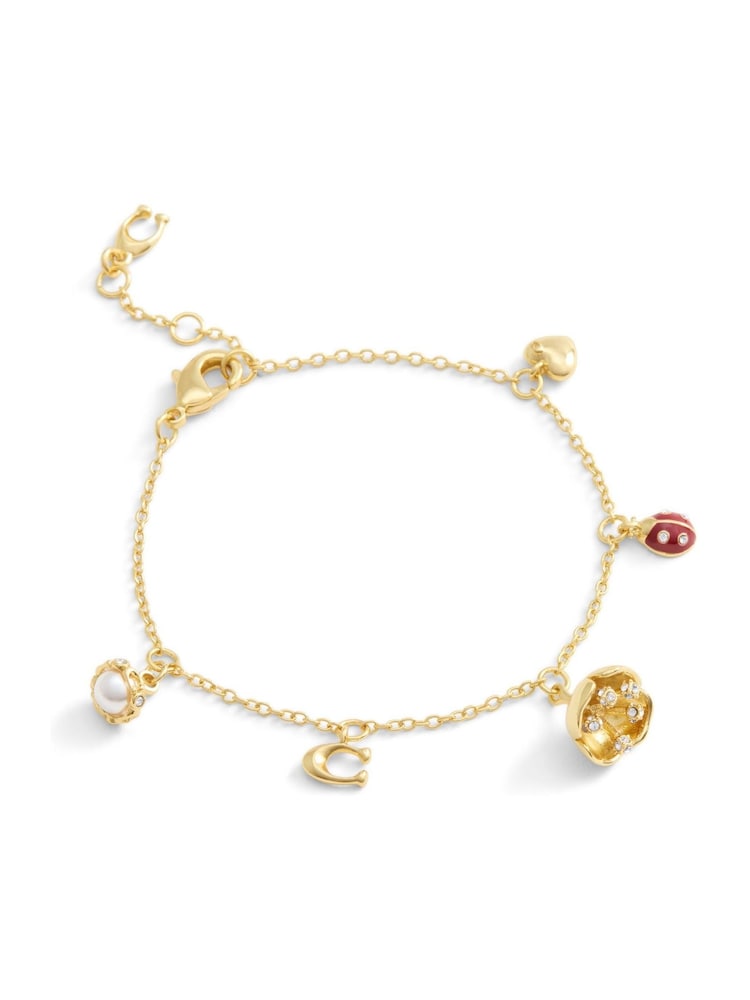 COACH Gold Tone Signature Floral Mini Charm Bracelet - Image 2 of 4