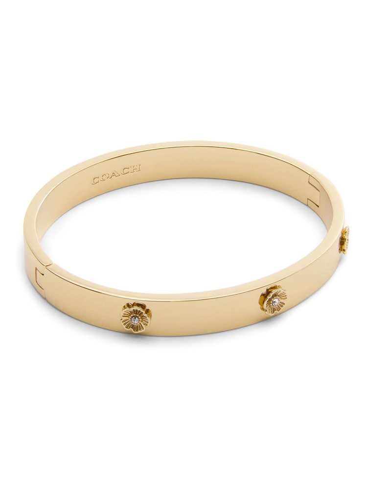 COACH Gold Tone Signature Tea Rose Bangle Boxed Bracelet - Image 1 of 5