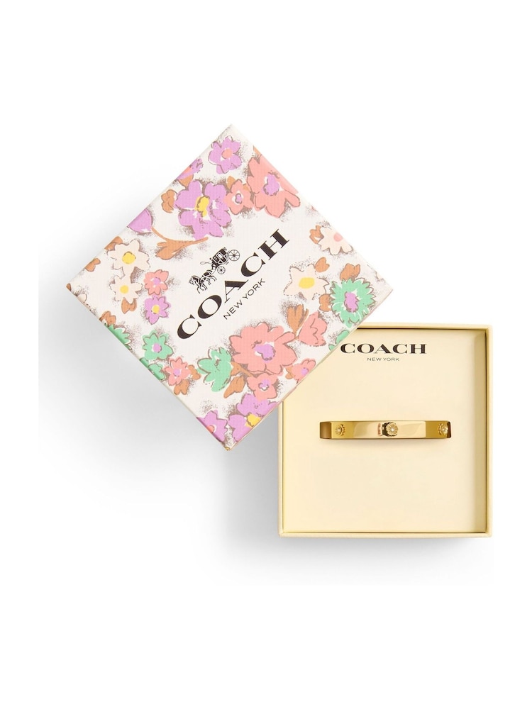 COACH Gold Tone Signature Tea Rose Bangle Boxed Bracelet - Image 5 of 5