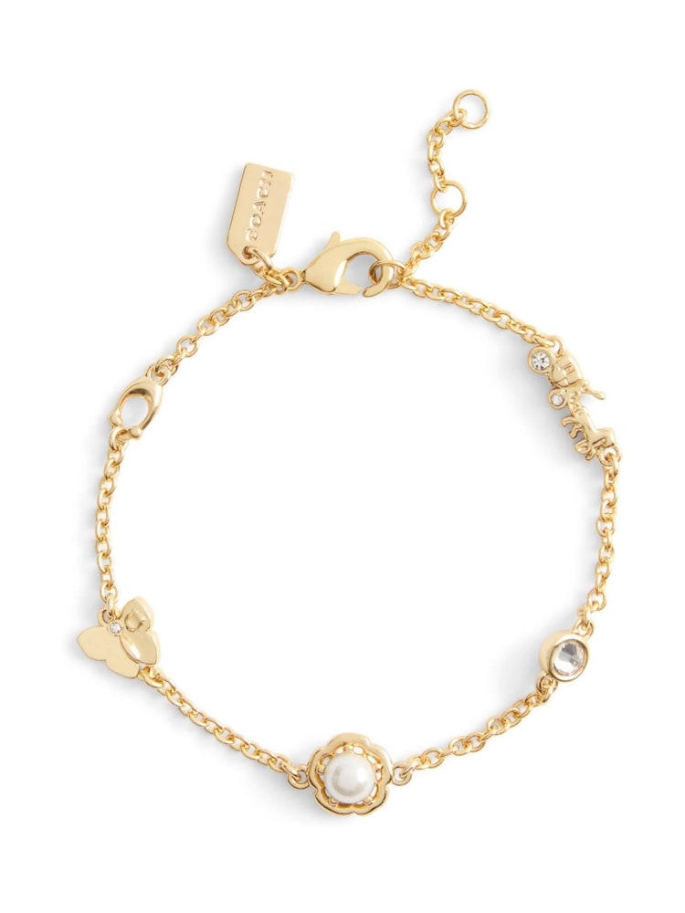 COACH Gold Tone Signature Pearl Tea Rose Bracelet - Image 1 of 4