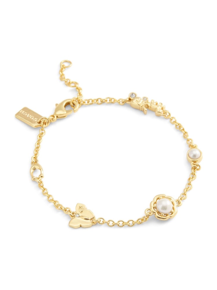 COACH Gold Tone Signature Pearl Tea Rose Bracelet - Image 2 of 4
