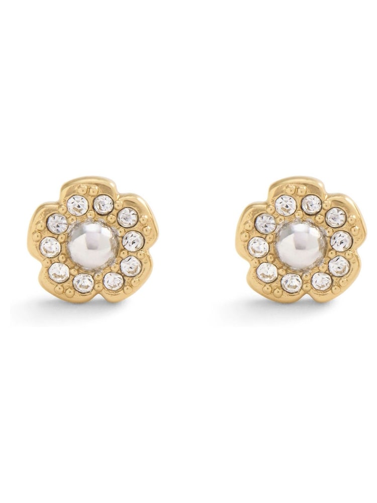 COACH Gold Tone Signature Mini Tea Rose Stud Earrings - Image 1 of 3
