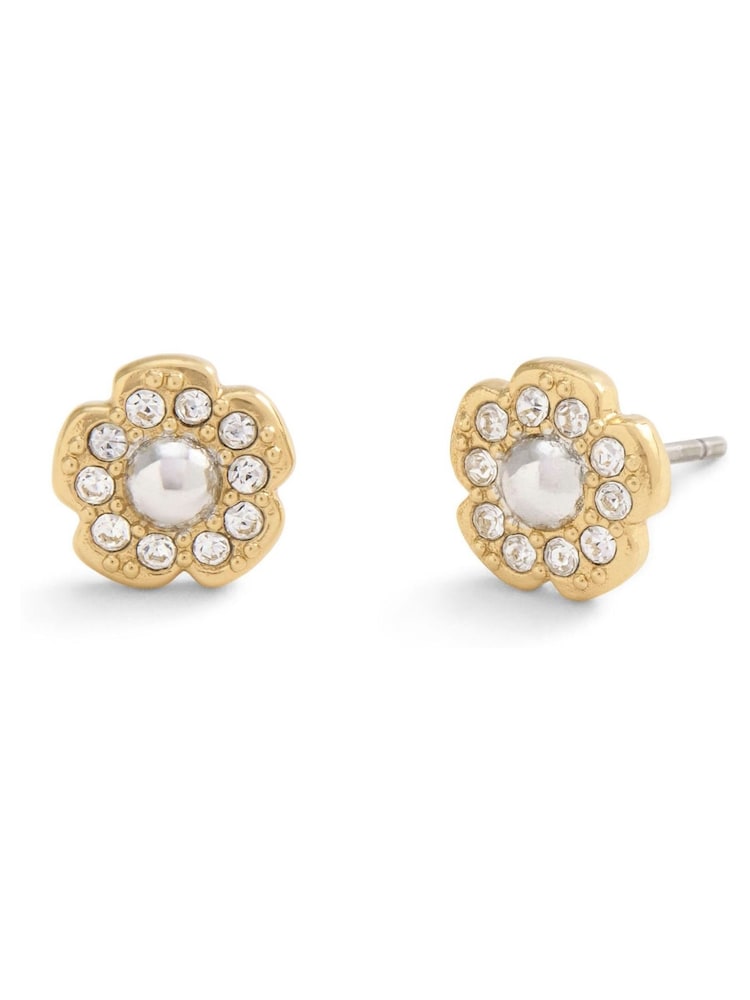 COACH Gold Tone Signature Mini Tea Rose Stud Earrings - Image 2 of 3