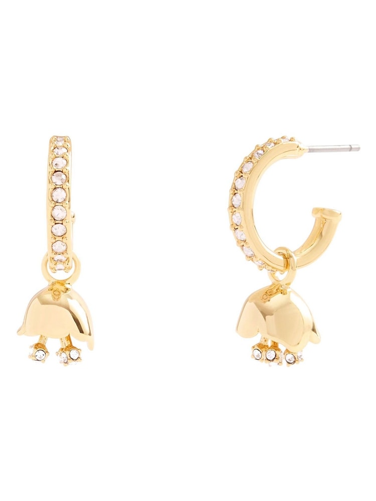 COACH Gold Tone Floral Huggie Hoop Earrings - Image 1 of 3