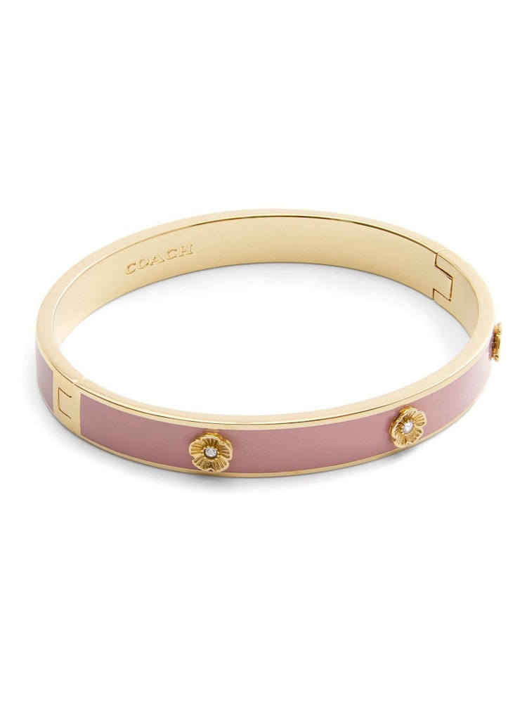 COACH Gold Tone Signature Tea Rose Enamel Bangle Boxed Bracelet - Image 1 of 5