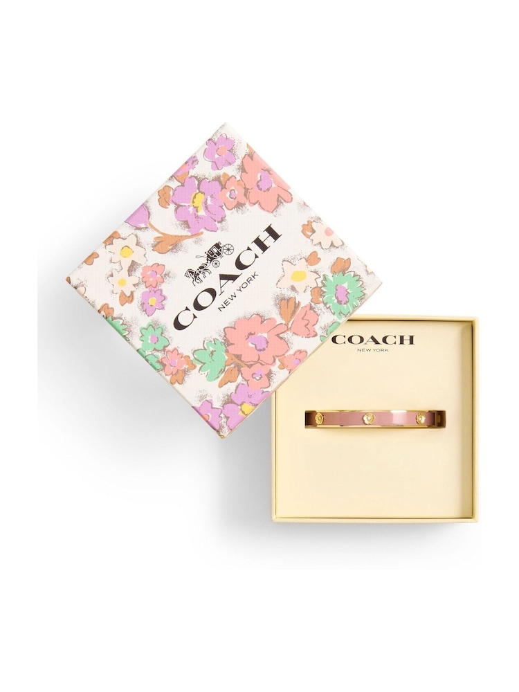 COACH Gold Tone Signature Tea Rose Enamel Bangle Boxed Bracelet - Image 5 of 5