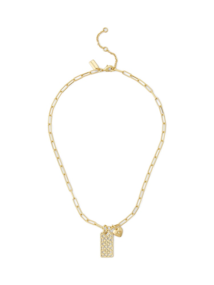 COACH Gold Tone Signature Quilted Cut Out Hangtag Pendant Necklace - Image 1 of 4