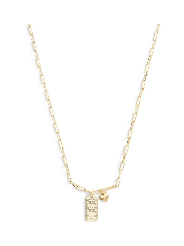 COACH Gold Tone Signature Quilted Cut Out Hangtag Pendant Necklace - Image 2 of 4