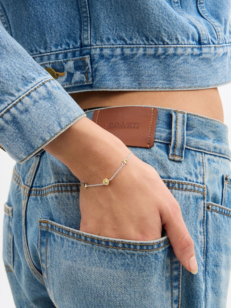 COACH Gold Tone Signature Tea Rose Heart Strand Bracelet - Image 5 of 5
