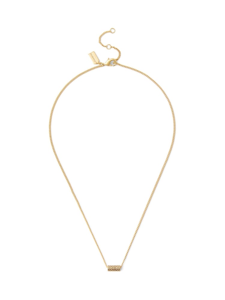 COACH Gold Tone Signature Quilted Tube Pendant Necklace - Image 1 of 3 COACH Gold Tone Signature Quilted Tube Pendant Necklace - Image 1 of 3