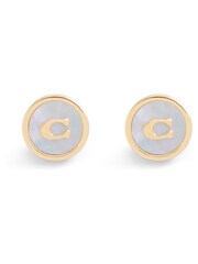 COACH Gold Tone Signature Mother of Pearl Coin Stud Earrings - Image 1 of 3