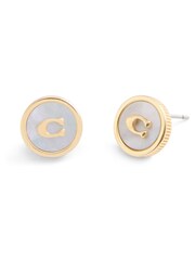 COACH Gold Tone Signature Mother of Pearl Coin Stud Earrings - Image 2 of 3
