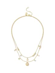 COACH Gold Tone Signature Tea Rose Pearl Layered Necklace - Image 1 of 3
