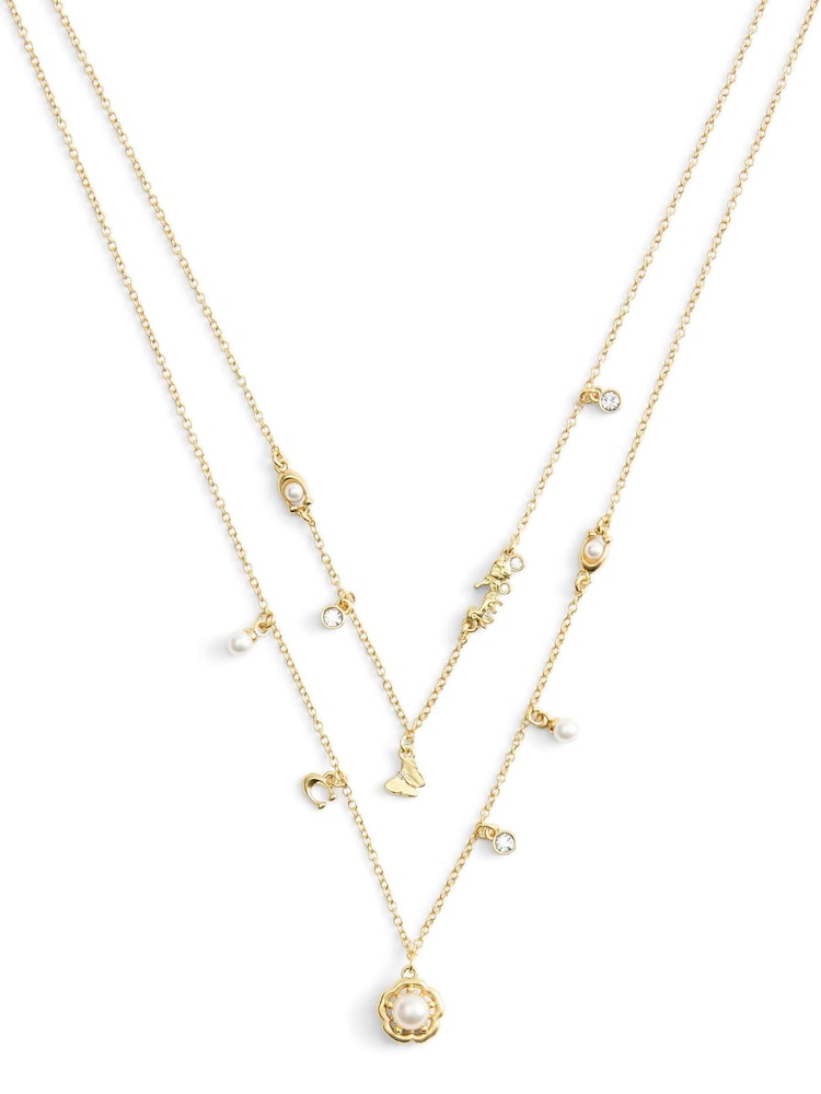 COACH Gold Tone Signature Tea Rose Pearl Layered Necklace - Image 2 of 3