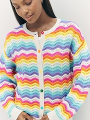 Little Bird by Jools Oliver Multi Pastel Wavy Stripe Knitted Cardigan - Image 5 of 10