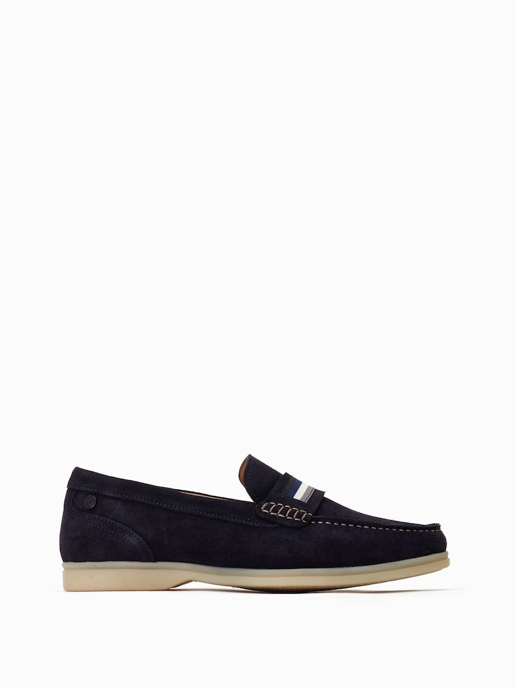 Base London Suede Navy Blue Drum Slip On Loafers - Image 1 of 6 Base London Suede Navy Blue Drum Slip On Loafers - Image 1 of 6