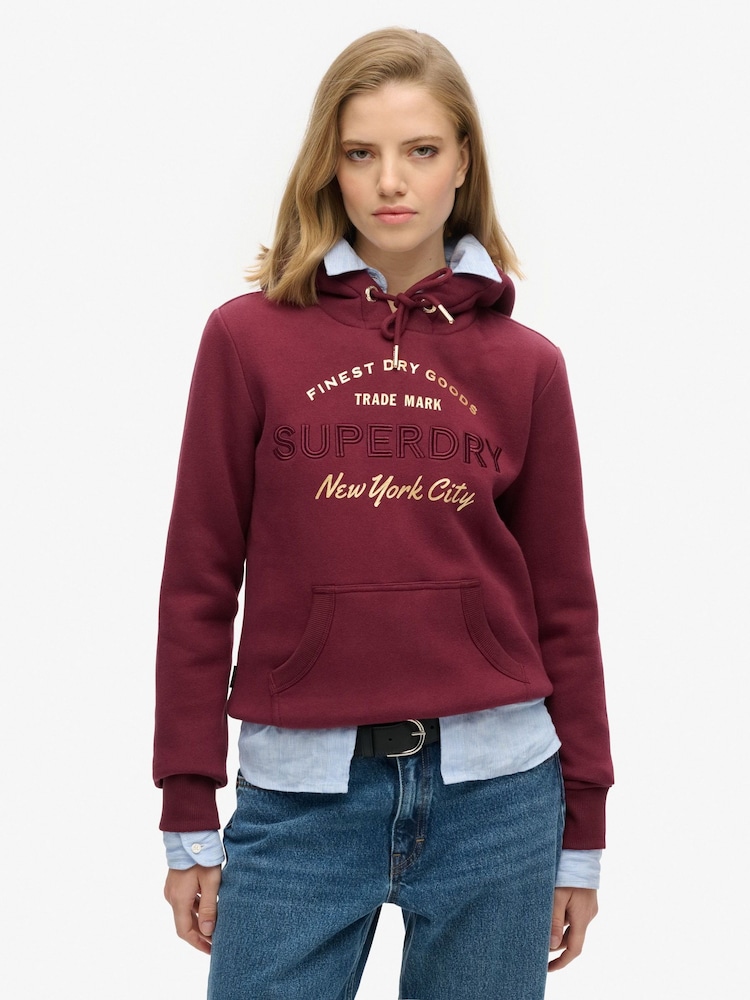 Superdry Purple Luxe Metallic Logo Hoodie - Image 1 of 3