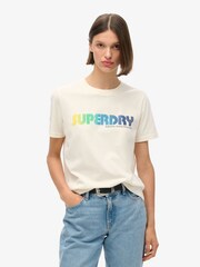 Superdry Cream Rainbow Logo Relaxed T-Shirt - Image 1 of 3
