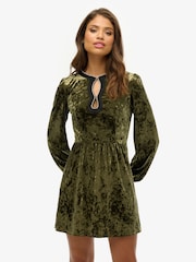 Superdry Green Diamante Velvet Mini Dress - Image 1 of 4