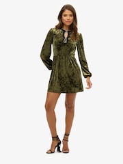 Superdry Green Diamante Velvet Mini Dress - Image 4 of 4