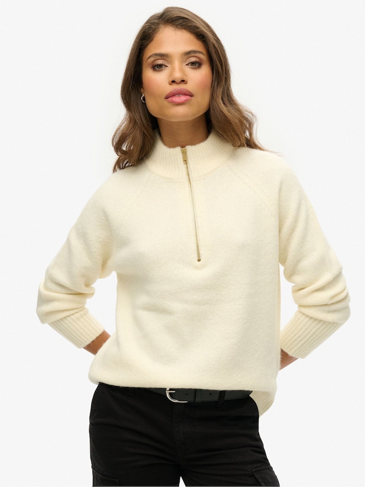 Superdry Cream Brushed Half Zip Jumper - Image 1 of 3