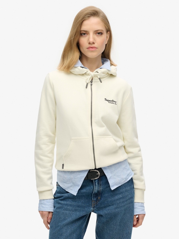 Superdry Off White Essential Logo Zip Hoodie - Image 1 of 3