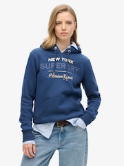 Superdry Blue Luxe Metallic Logo Hoodie - Image 1 of 3