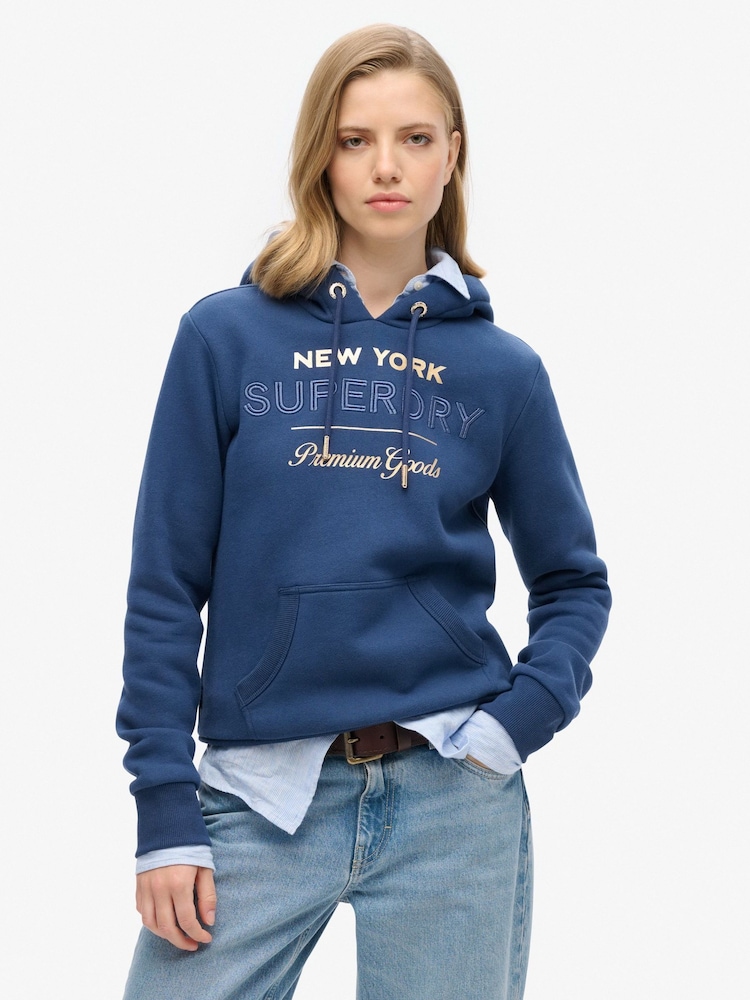 Superdry Blue Luxe Metallic Logo Hoodie - Image 1 of 3