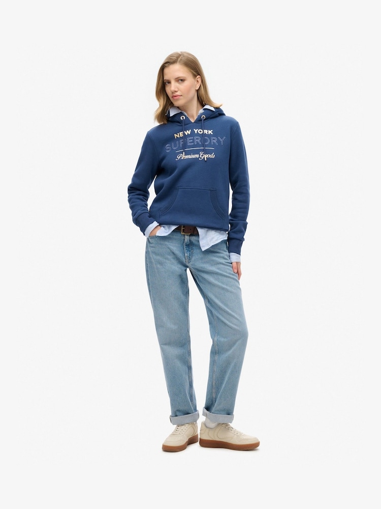 Superdry Blue Luxe Metallic Logo Hoodie - Image 2 of 3
