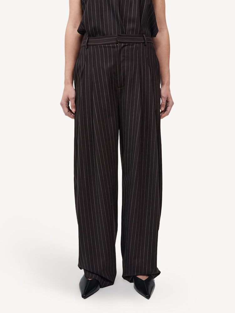 St Agni Brown Wool Pinstripe Tapered Trousers - Image 1 of 8