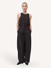 St Agni Brown Wool Pinstripe Tapered Trousers - Image 3 of 8