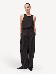 St Agni Brown Wool Pinstripe Tapered Trousers - Image 4 of 8