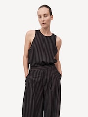 St Agni Brown Wool Pinstripe Tapered Trousers - Image 6 of 8