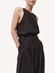St Agni Brown Wool Pinstripe Tapered Trousers - Image 8 of 8
