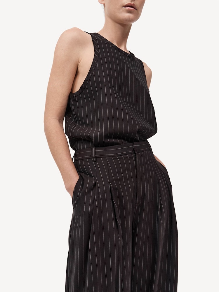 St Agni Brown Wool Pinstripe Tapered Trousers - Image 8 of 8
