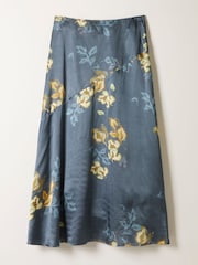 FatFace Lily Dark Navy Printed Satin Bias Skirt - Image 1 of 1