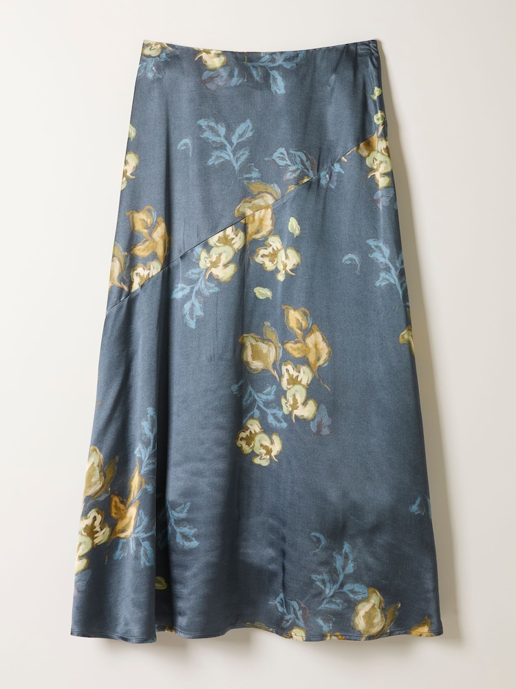FatFace Lily Dark Navy Printed Satin Bias Skirt - Image 1 of 1 FatFace Lily Dark Navy Printed Satin Bias Skirt - Image 1 of 1
