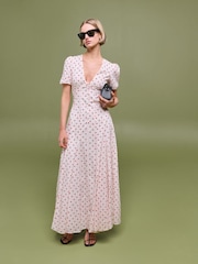 Posse White Paloma Polka Dot Midi Dress - Image 1 of 7