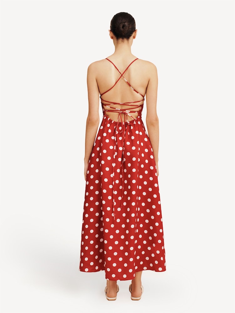 Posse Lori Polka Dot Open Back Linen Midi Dress - صورة 2 من 5 Posse Lori Polka Dot Open Back Linen Midi Dress - صورة 2 من 5