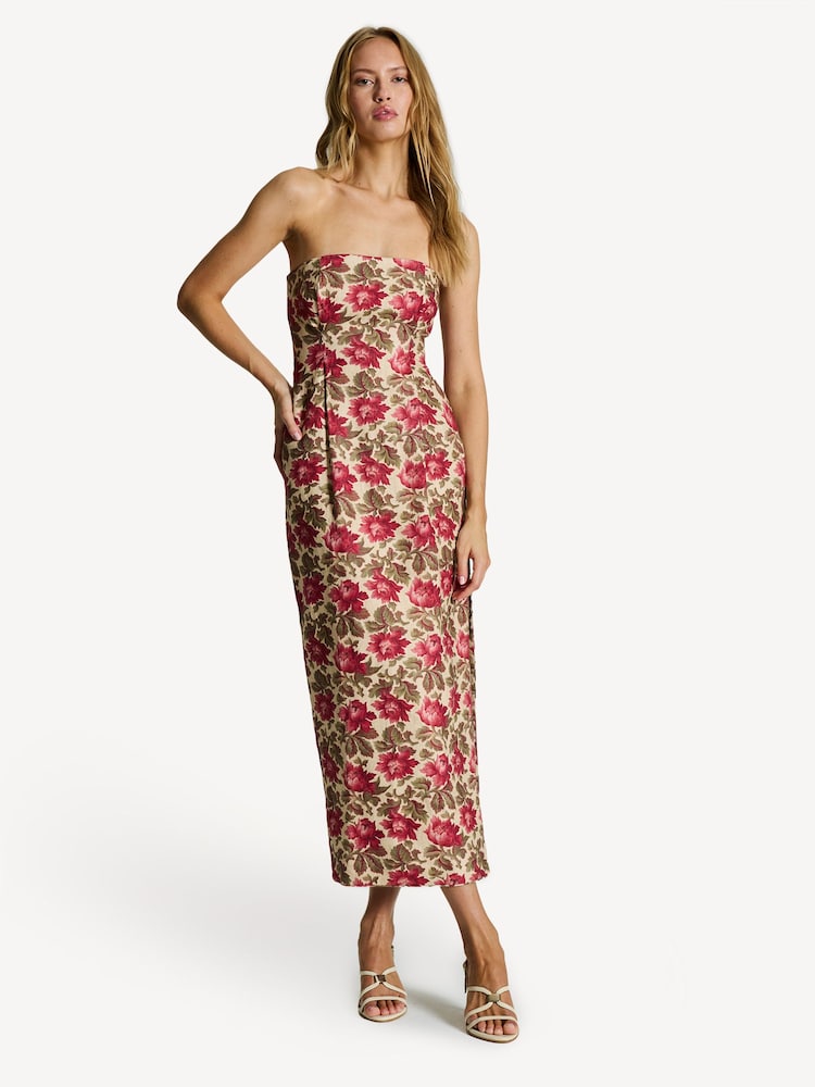 Posse Red Rosalie Floral Linen Strapless Midi Dress - Image 1 of 6