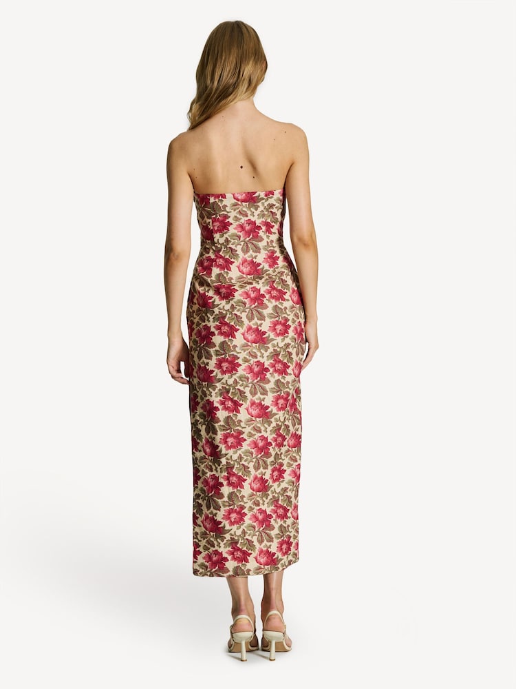Posse Red Rosalie Floral Linen Strapless Midi Dress - Image 2 of 6