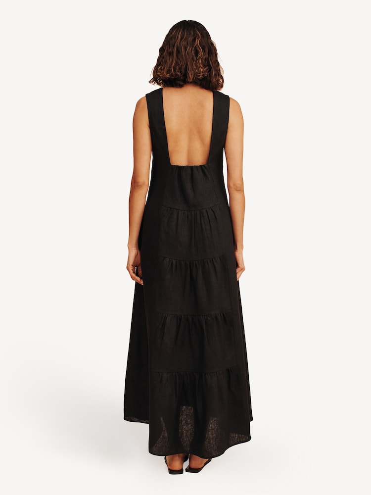 Posse Black Matilda Linen Midi Dress - Image 2 of 5