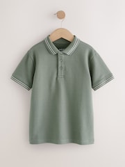 Khaki Green Short Sleeve Textured Polo Shirt (3-16yrs) - Image 1 of 4