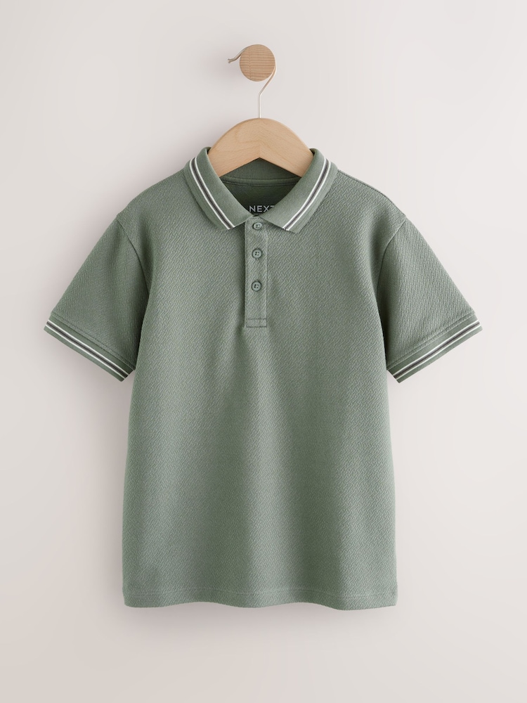 Khaki Green Short Sleeve Textured Polo Shirt (3-16yrs) - Image 1 of 4
