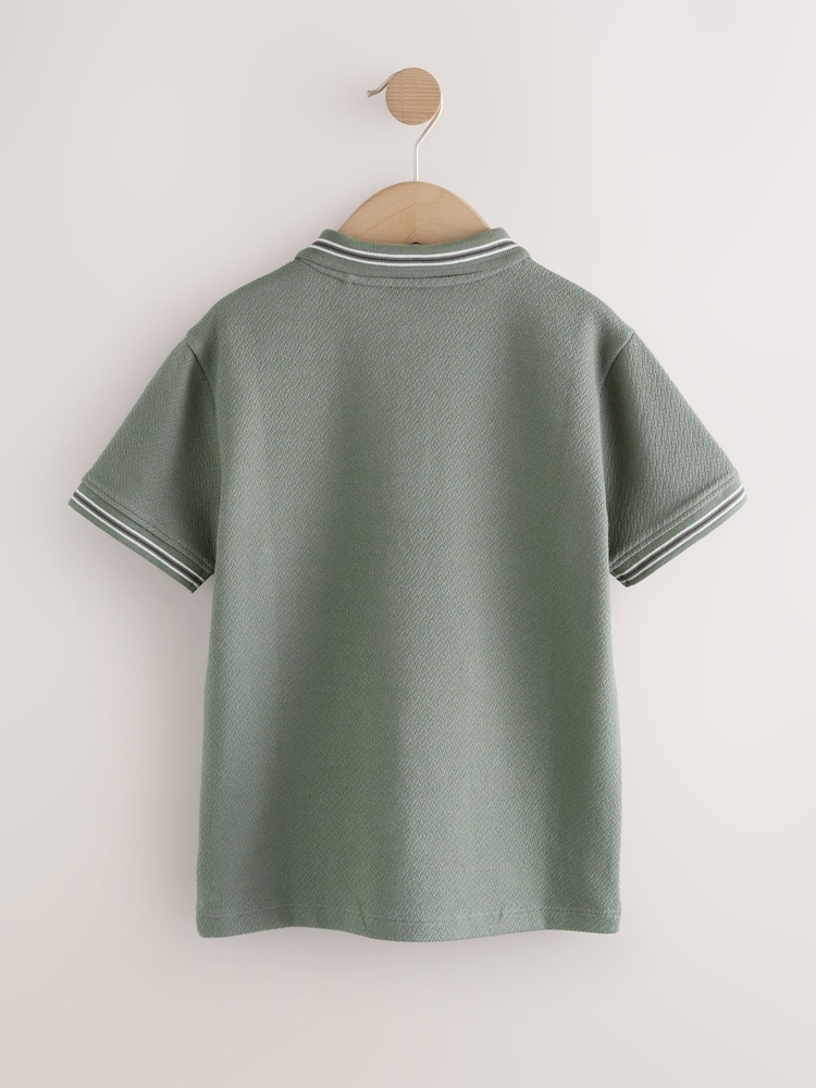 Khaki Green Short Sleeve Textured Polo Shirt (3-16yrs) - Image 2 of 4