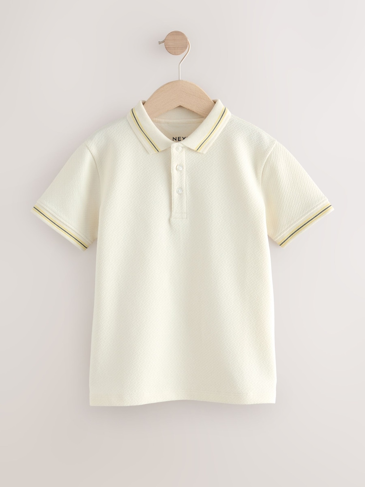 Ecru White Short Sleeve Textured Polo Shirt (3-16yrs) - Image 1 of 4
